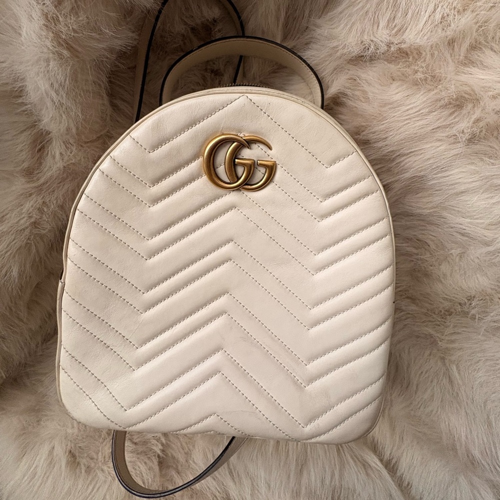 Gucci Women's Off-White Backpack with Gold Logo